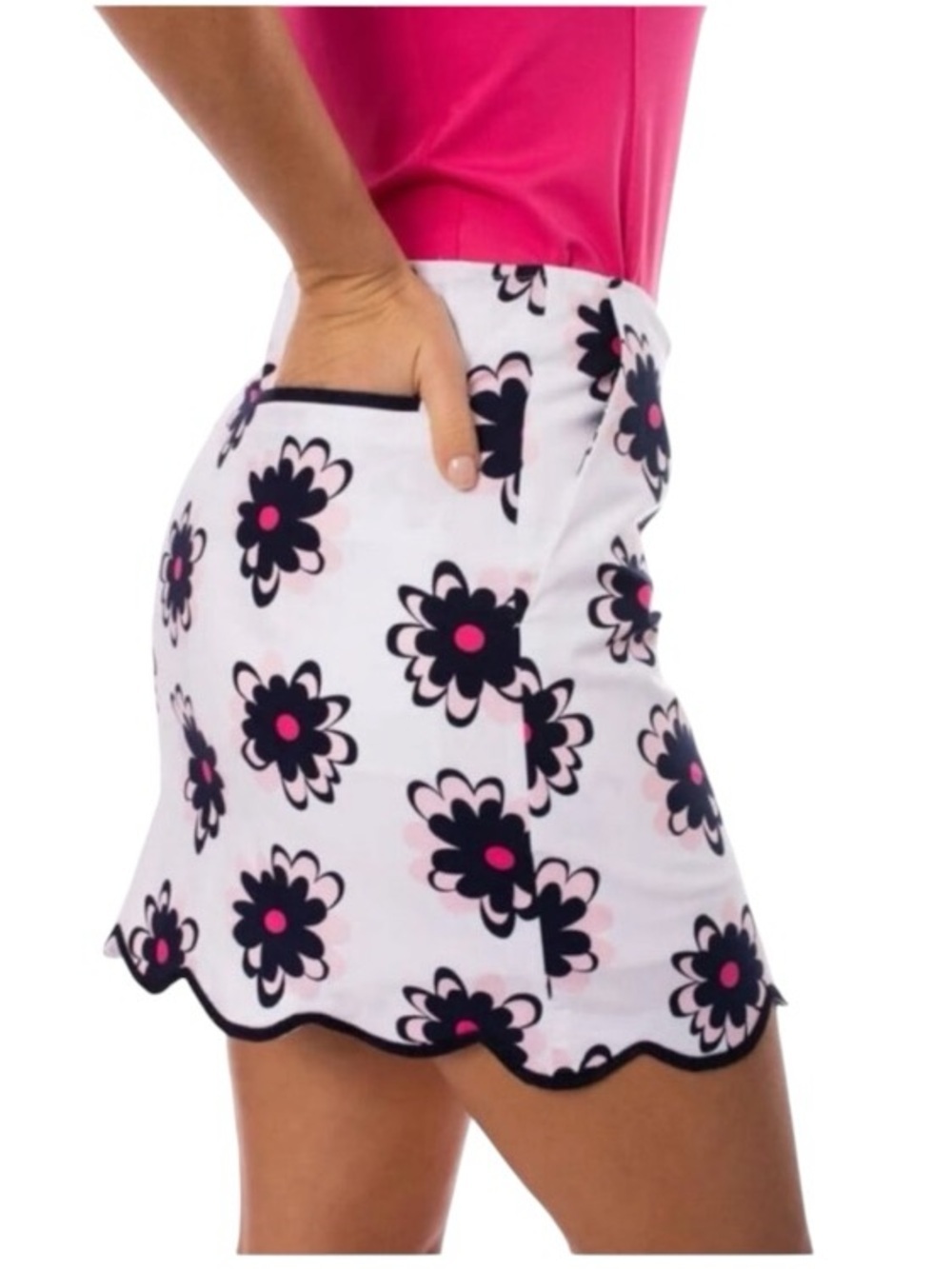 Golftini Snow Cone Floral Golf Skort White Pink Navy Scalloped Hem Size 10 NWT